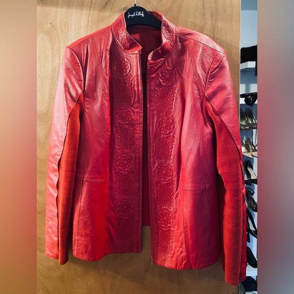 Red leather jacket embroidered - Picture 1 of 10